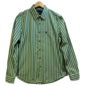 men's American Eagle green & white stripe vintage fit shirt large